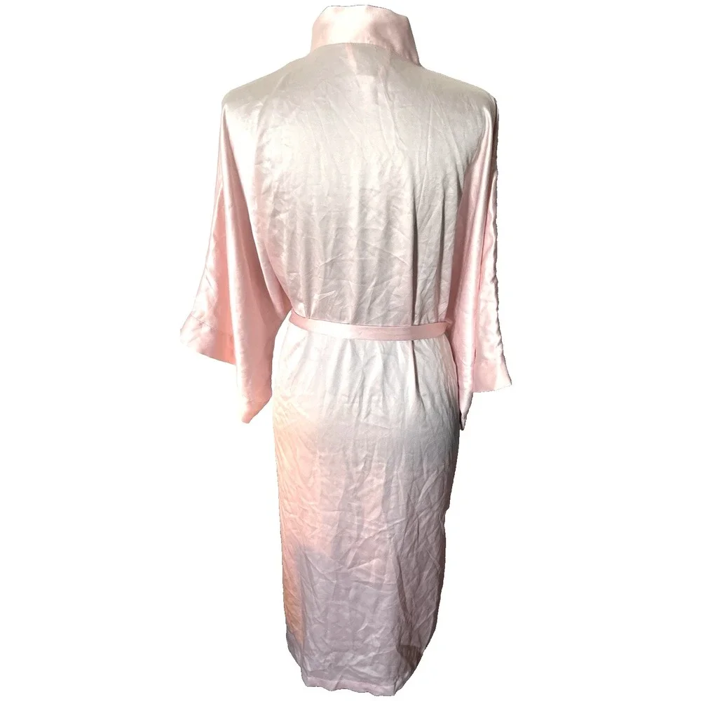 Victoria's Secret Pink Satin Robe XS/S Kimono Tie Waist Bridal Getting Ready